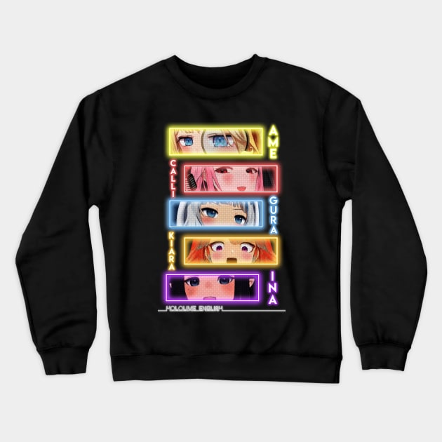 Hololive English Neon Amelia, Calliope, Gura, Kiara, Ina'nis Crewneck Sweatshirt by TonaPlancarte